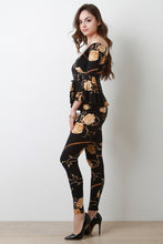 Load image into Gallery viewer, Rose Vine V-Bardot Peplum Top with Leggings Set