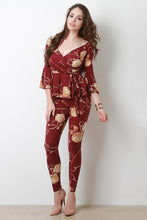 Load image into Gallery viewer, Rose Vine V-Bardot Peplum Top with Leggings Set