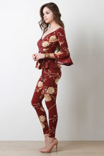Load image into Gallery viewer, Rose Vine V-Bardot Peplum Top with Leggings Set