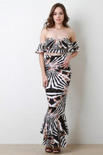 Load image into Gallery viewer, Printed Flutter Bardot Top with Mermaid Maxi Skirt Set