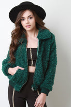 Load image into Gallery viewer, Shaggy Faux Fur Zip-Up Bomber Jacket