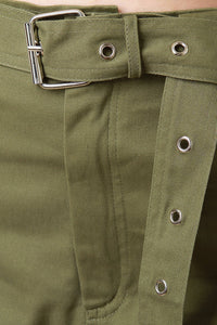 High Waisted Eyelet Belted Cargo Shorts