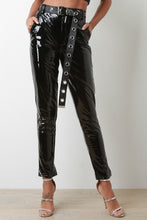 Load image into Gallery viewer, High Waisted Latex Eyelet Belted Pants